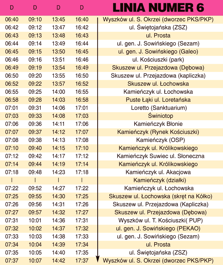 Rozkład jazdy komunikacji miejskiej w Wyszkowie - linia 6