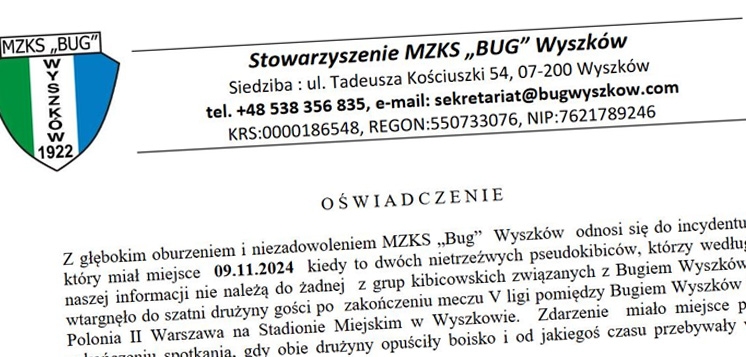 PIŁKA NOŻNA: Dalsze ustalenia w sprawie napadu po meczu Bugu Wyszków